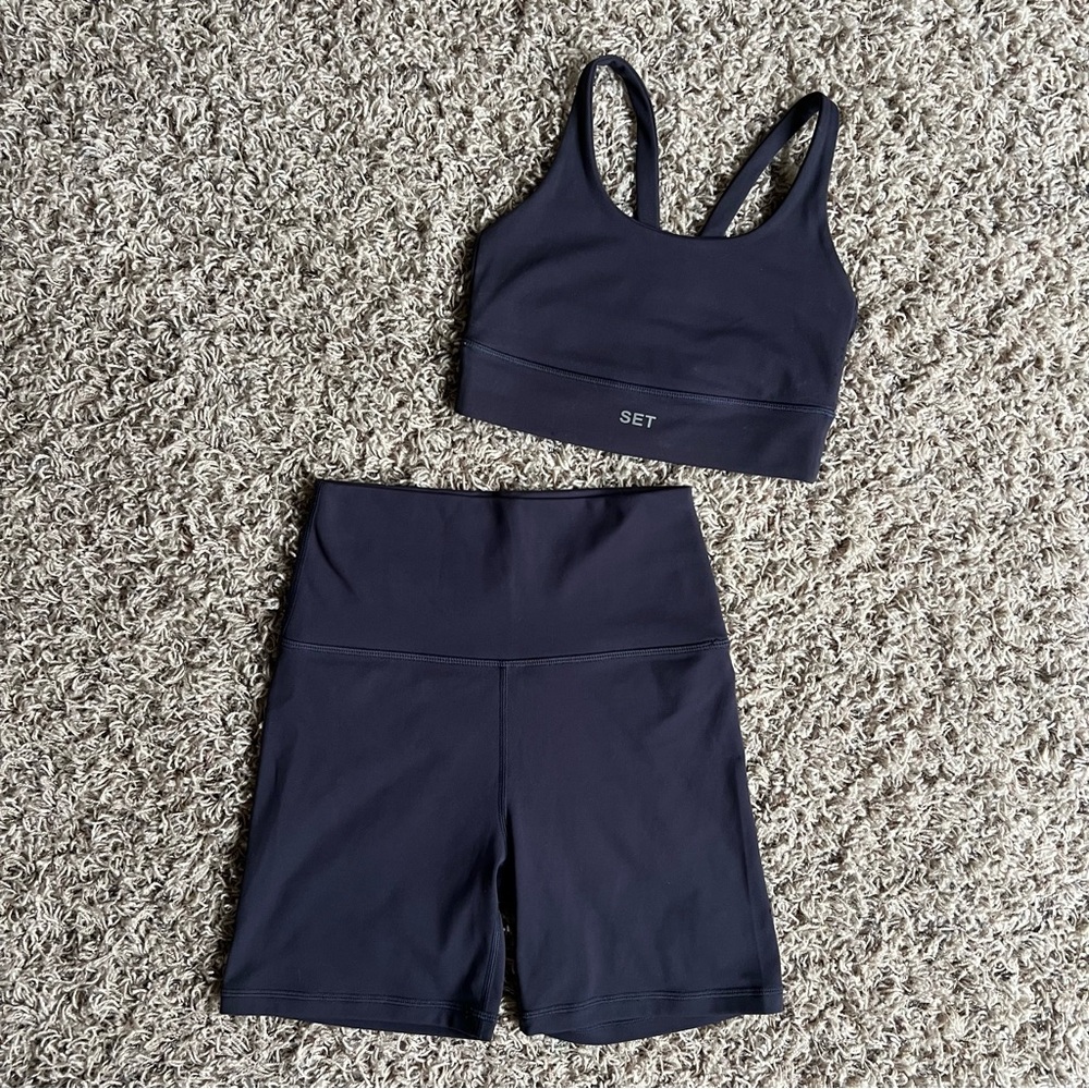 SET Active Navy Sports Bra and Shorts